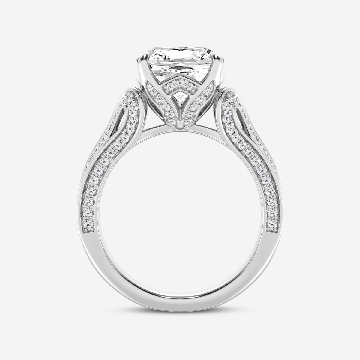 Additional Image 2 for  5 1/5 ctw Cushion Lab Grown Diamond Old Mine Cut Milgrain Split Floral Shank Side Stone Engagement Ring
