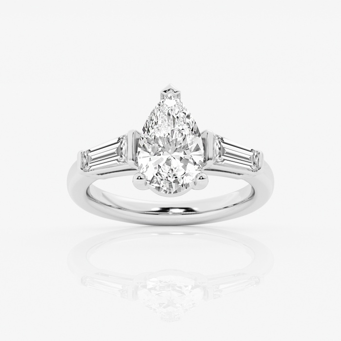 3 ctw Pear Lab Grown Diamond Luxe Engagement Ring with Tapered Baguette Side Accents