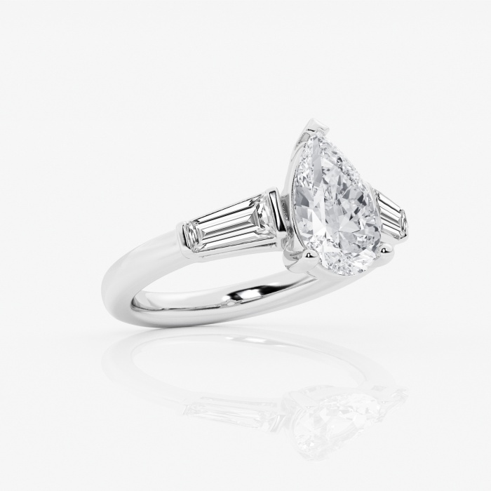 3 ctw Pear Lab Grown Diamond Luxe Engagement Ring with Tapered Baguette Side Accents