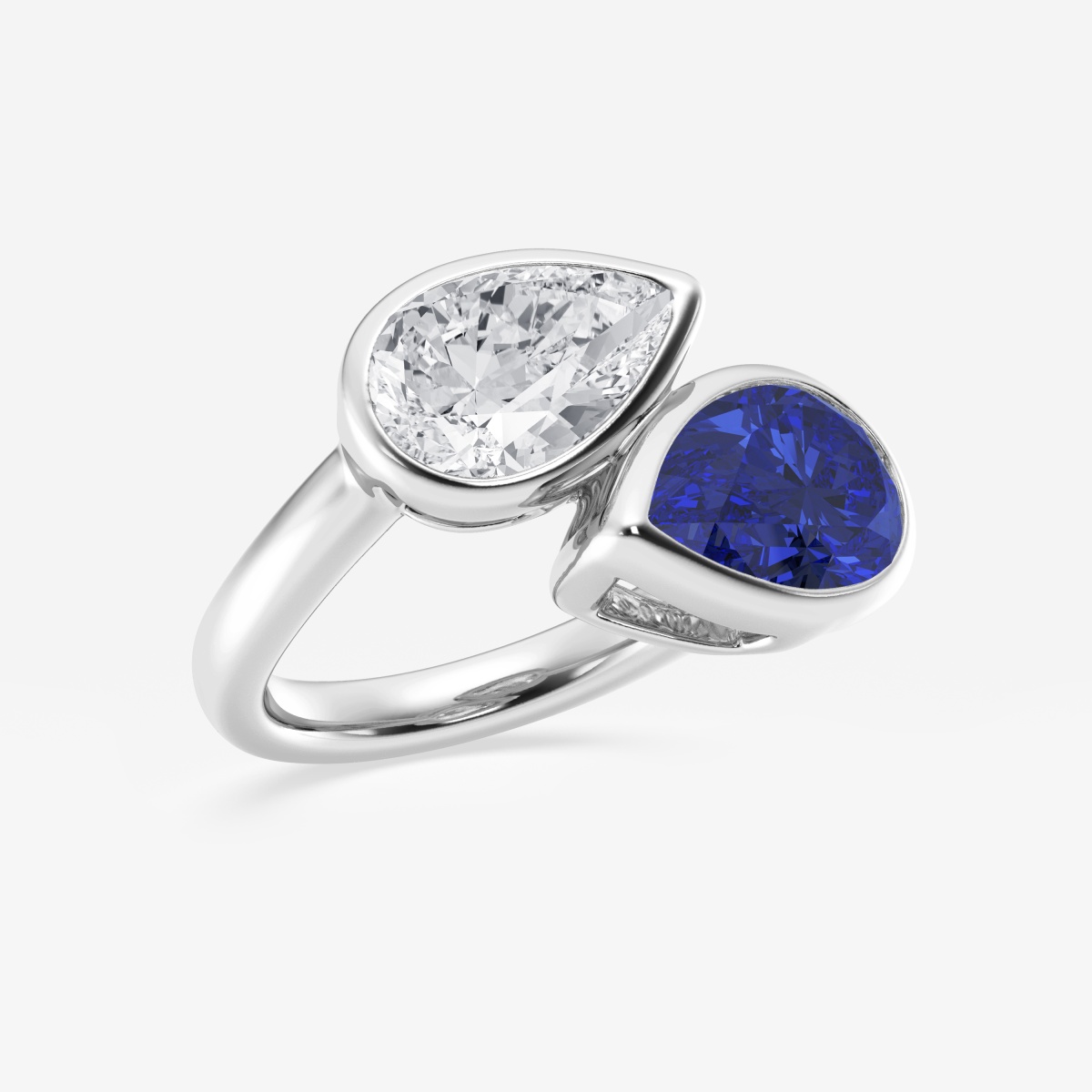 Additional Image 1 for  12.4x7.7 mm Pear Cut Created Sapphire and 2 ctw Pear Lab Grown Diamond Bypass Two Stone Fashion Ring