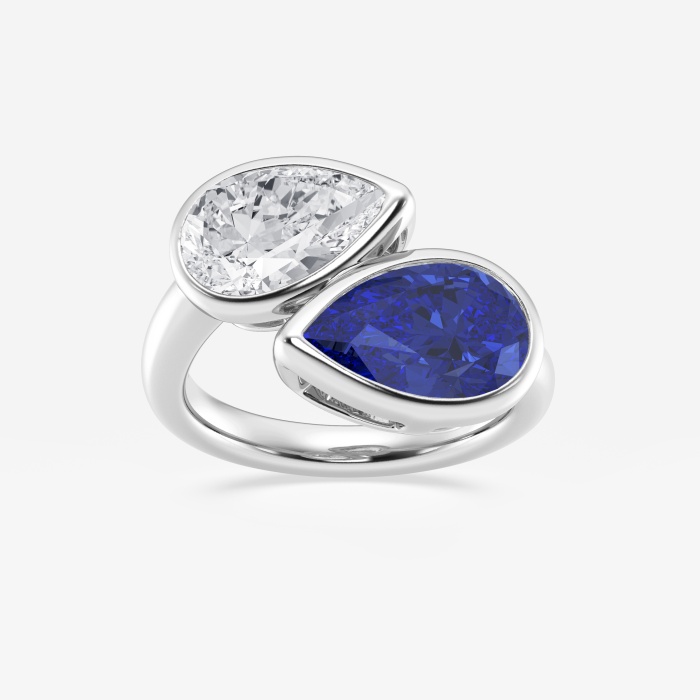 12.4x7.7 mm Pear Cut Created Sapphire and 2 ctw Pear Lab Grown Diamond Bypass Two Stone Fashion Ring