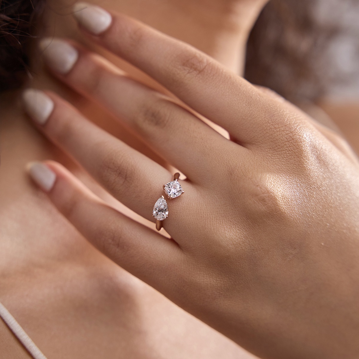 1 1/2 ctw Toi Et Moi Pear and Cushion Fashion Ring
