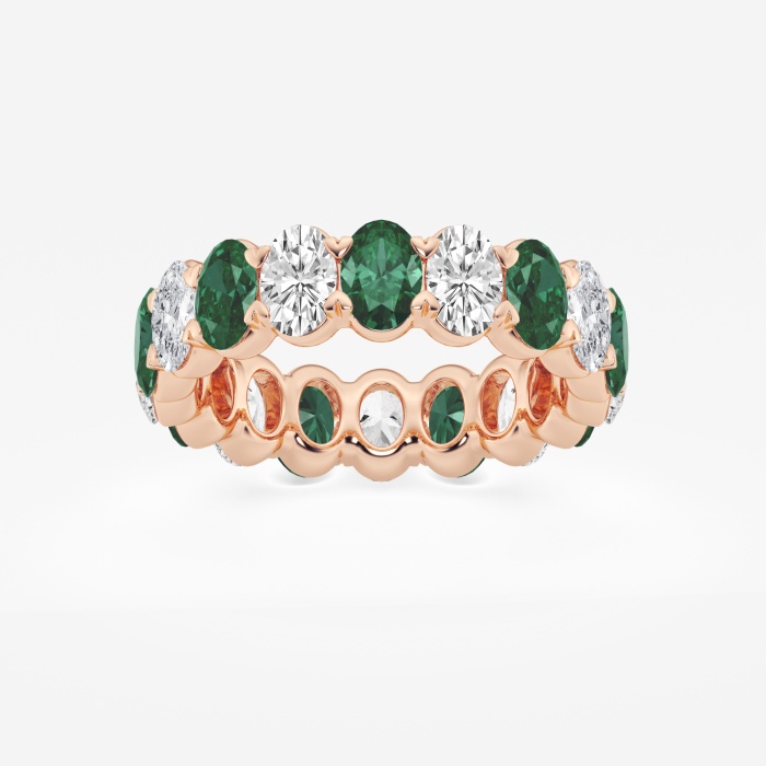 5.4x3.8 mm Oval Cut Created Emerald and 2 5/8 ctw Oval Lab Grown Diamond Eternity Band - 5.5mm Width