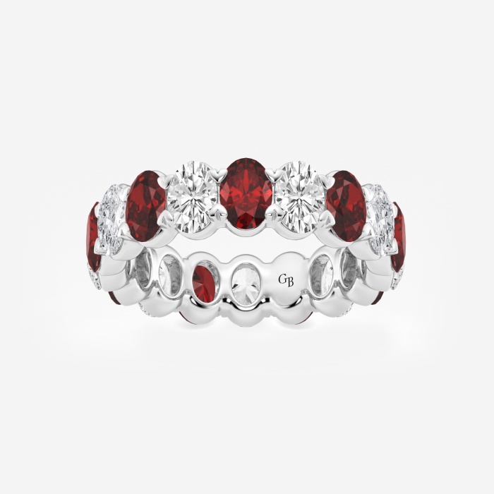 5.4x3.8 mm Oval Cut Created Ruby and 2 5/8 ctw Oval Lab Grown Diamond Eternity Band - 5.5mm Width
