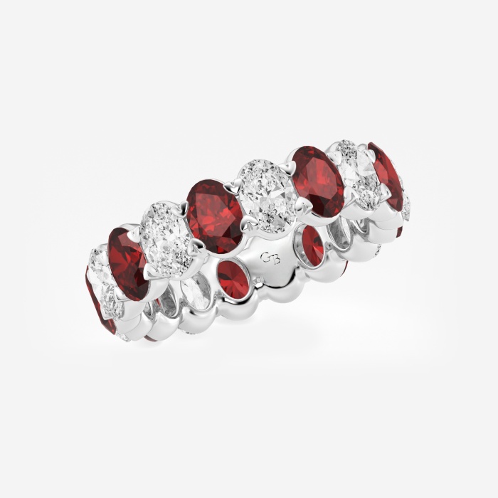 5.4x3.8 mm Oval Cut Created Ruby and 2 5/8 ctw Oval Lab Grown Diamond Eternity Band - 5.5mm Width