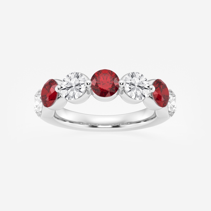4.7 mm Round Cut Created Ruby and 1 7/8 ctw Round Lab Grown Diamond Anniversary Band