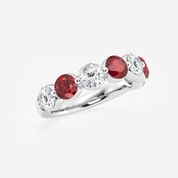 4.7 mm Round Cut Created Ruby and 1 7/8 ctw Round Lab Grown Diamond Anniversary Band