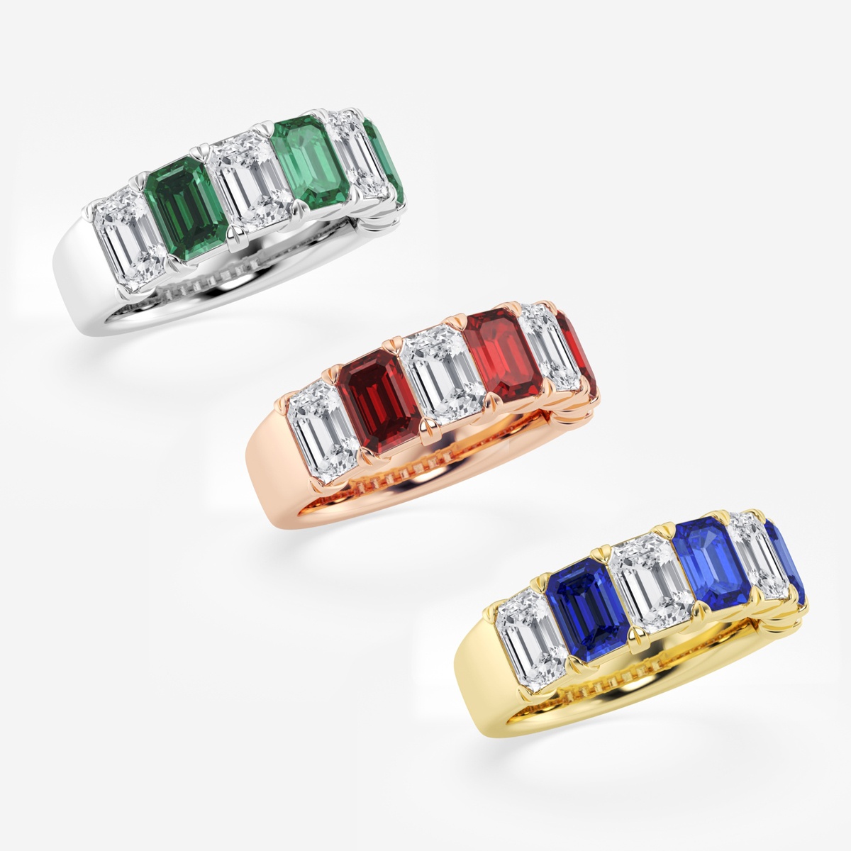 Additional Image 2 for  6x4 mm Emerald Cut Created Sapphire and 2 7/8 ctw Emerald Lab Grown Diamond Anniversary Band