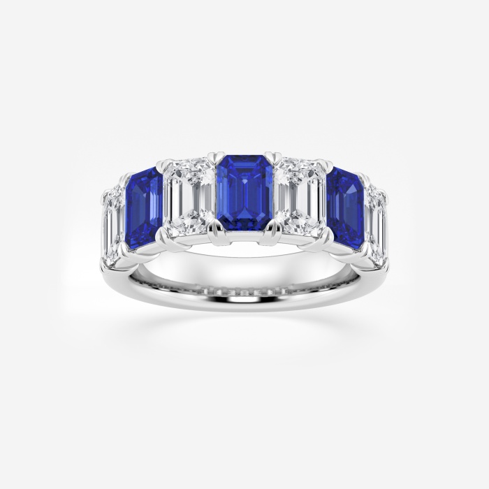 6x4 mm Emerald Cut Created Sapphire and 2 7/8 ctw Emerald Lab Grown Diamond Anniversary Band