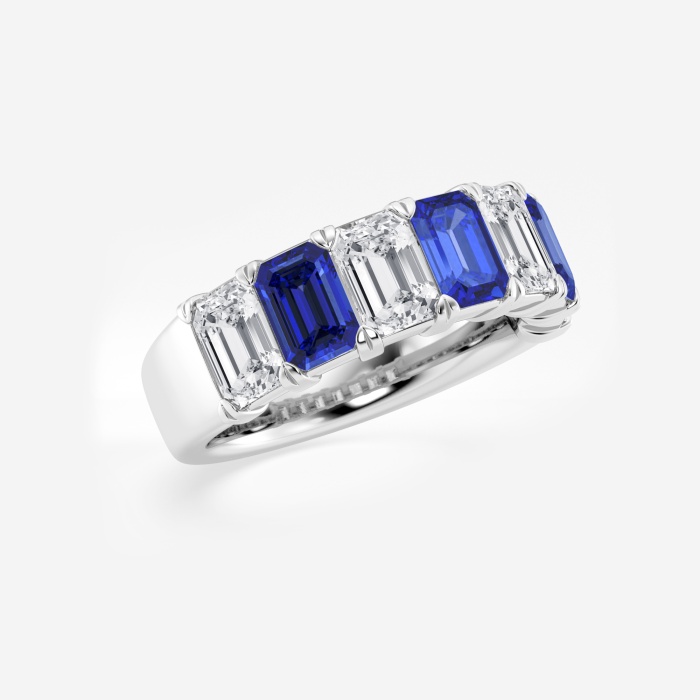 6x4 mm Emerald Cut Created Sapphire and 2 7/8 ctw Emerald Lab Grown Diamond Anniversary Band
