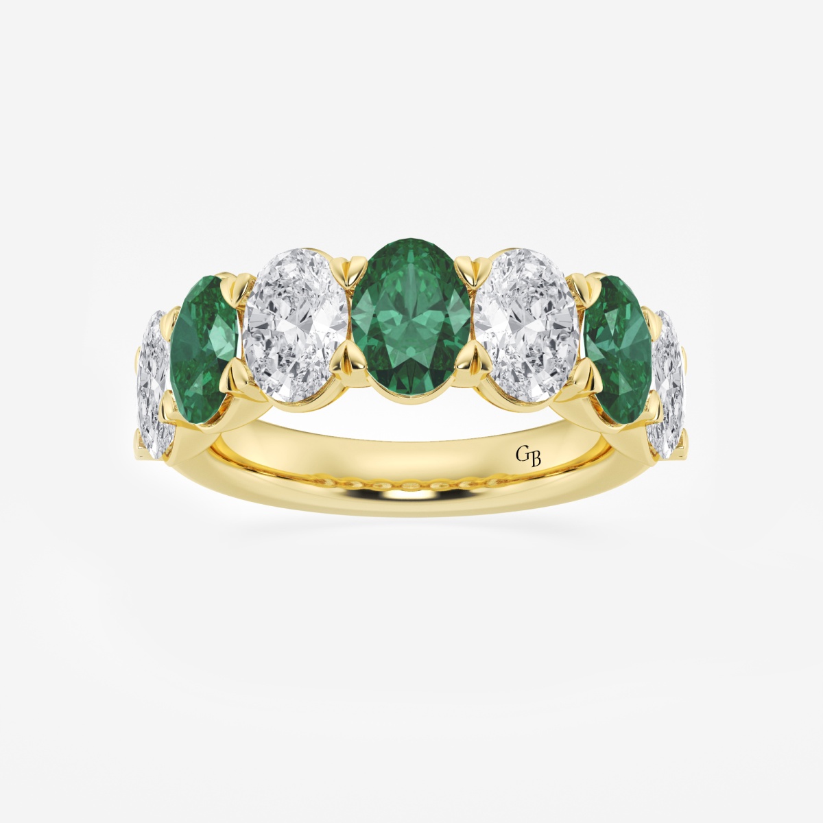 7x5 mm Oval Cut Created Emerald and 2 7/8 ctw Oval Lab Grown Diamond Anniversary Band