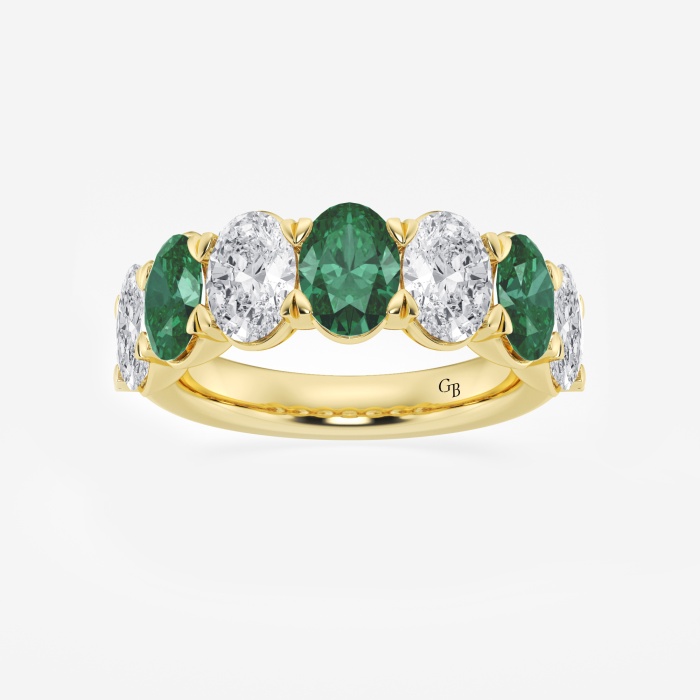 7x5 mm Oval Cut Created Emerald and 2 7/8 ctw Oval Lab Grown Diamond Anniversary Band