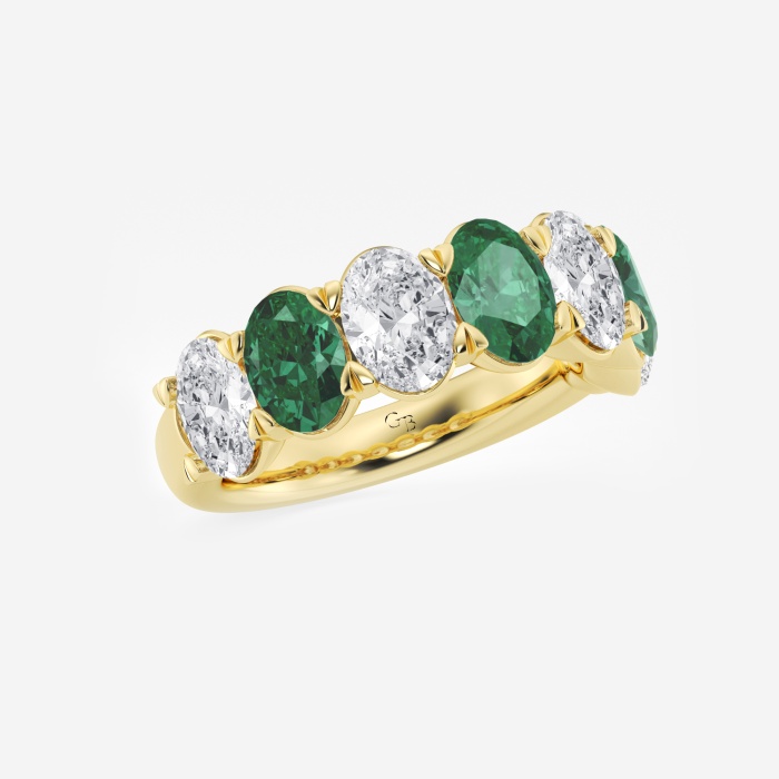 7x5 mm Oval Cut Created Emerald and 2 7/8 ctw Oval Lab Grown Diamond Anniversary Band