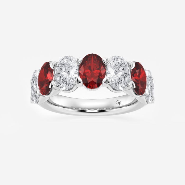 7x5 mm Oval Cut Created Ruby and 2 7/8 ctw Oval Lab Grown Diamond Anniversary Band