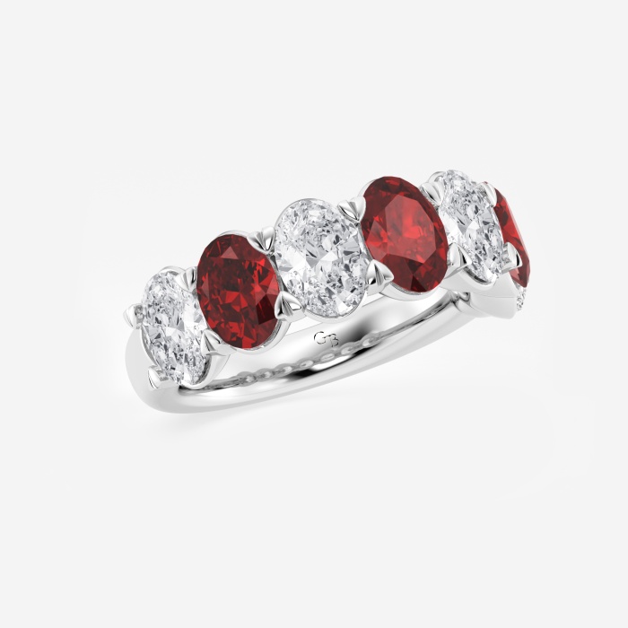 7x5 mm Oval Cut Created Ruby and 2 7/8 ctw Oval Lab Grown Diamond Anniversary Band