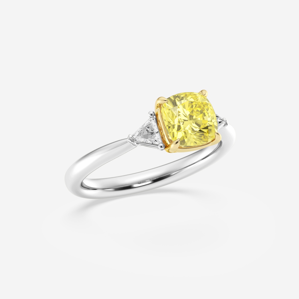 Additional Image 1 for  1 3/4 ctw Cushion Lab Grown Diamond Fancy Yellow With Trillion Three-Stone Engagement Ring