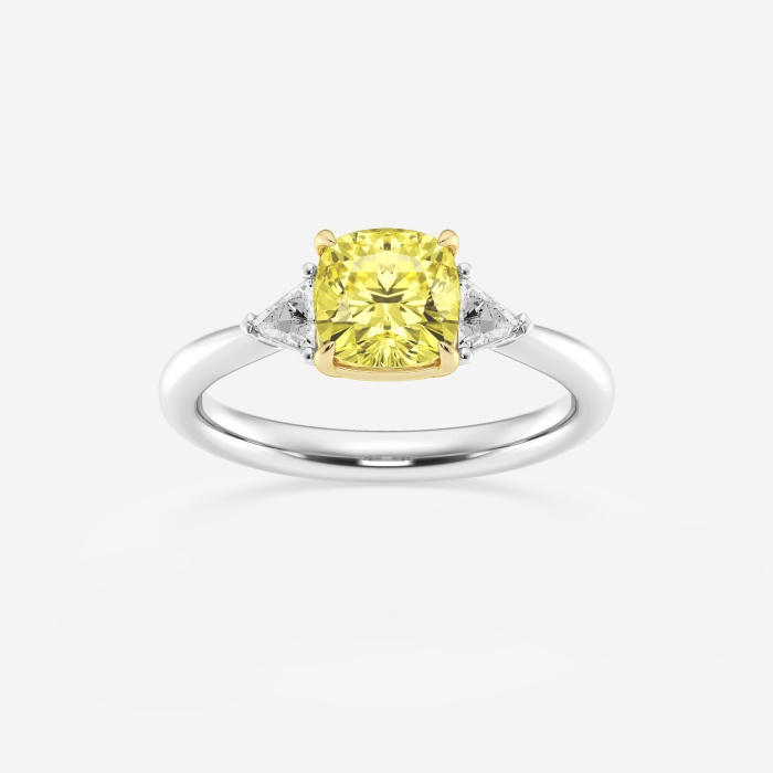 1 3/4 ctw Cushion Lab Grown Diamond Fancy Yellow With Trillion Three-Stone Engagement Ring