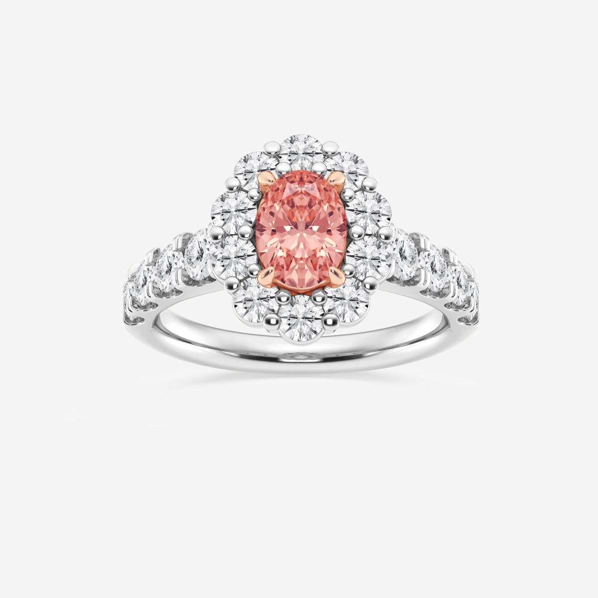2 1/2 ctw Oval Lab Grown Diamond Fancy Pink Framed Halo Engagement Ring
