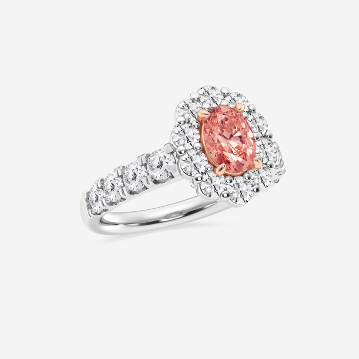 2 1/2 ctw Oval Lab Grown Diamond Fancy Pink Framed Halo Engagement Ring