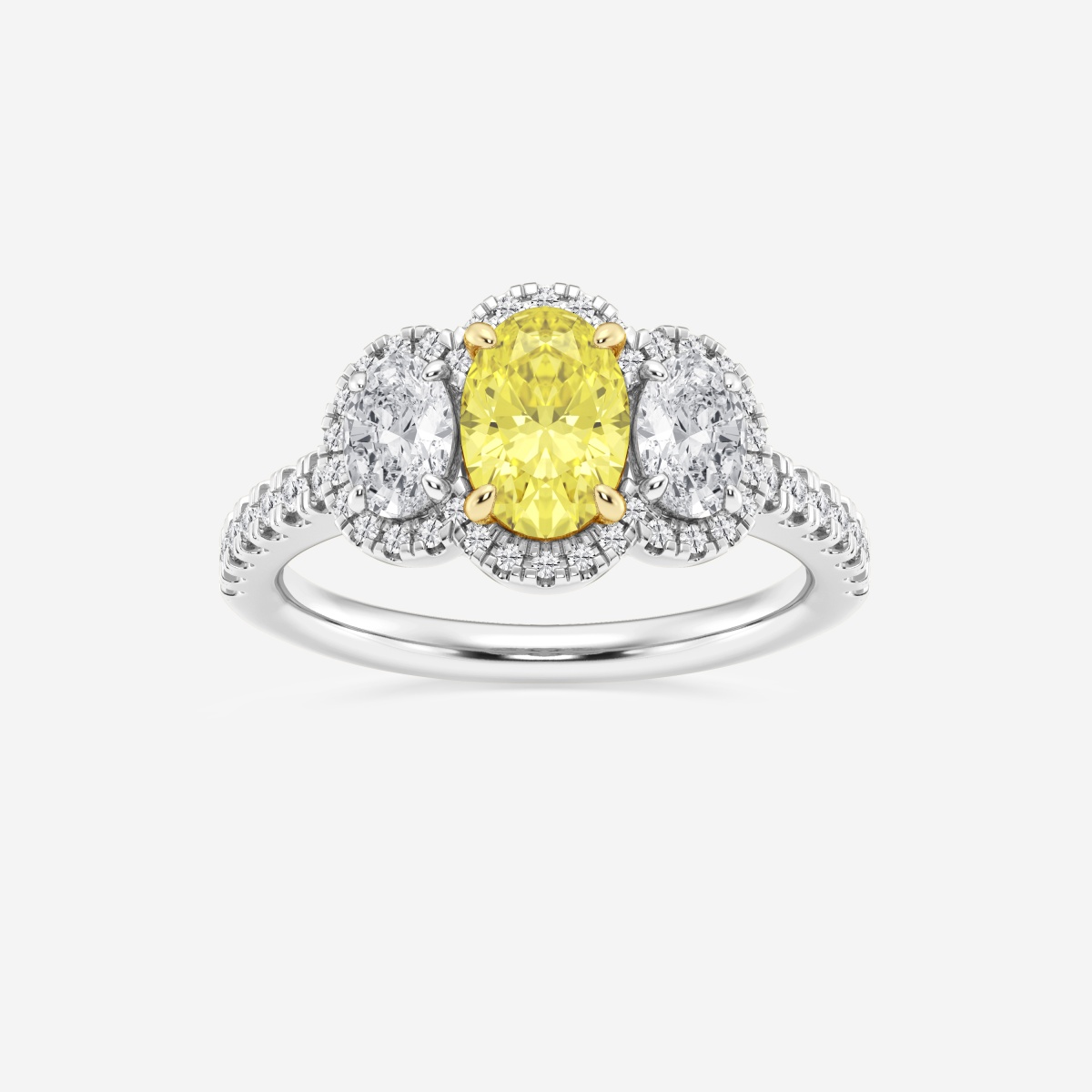 2 ctw Oval Lab Grown Diamond Framed Fancy Yellow Three-Stone Engagement Ring
