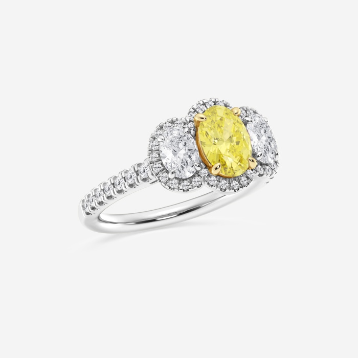 2 ctw Oval Lab Grown Diamond Framed Fancy Yellow Three-Stone Engagement Ring