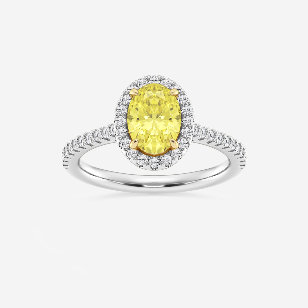 1 3/4 ctw Oval Lab Grown Diamond Fancy Yellow Halo Engagement Ring