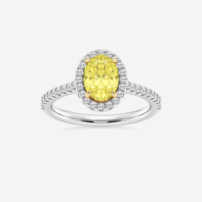 1 3/4 ctw Oval Lab Grown Diamond Fancy Yellow Halo Engagement Ring