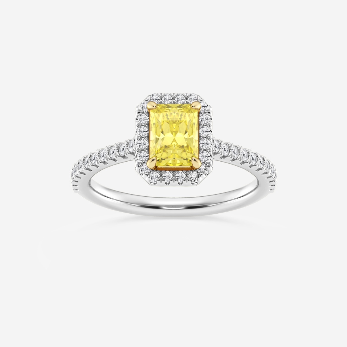 1 1/4 ctw Radiant Lab Grown Diamond Fancy Yellow Halo Engagement Ring