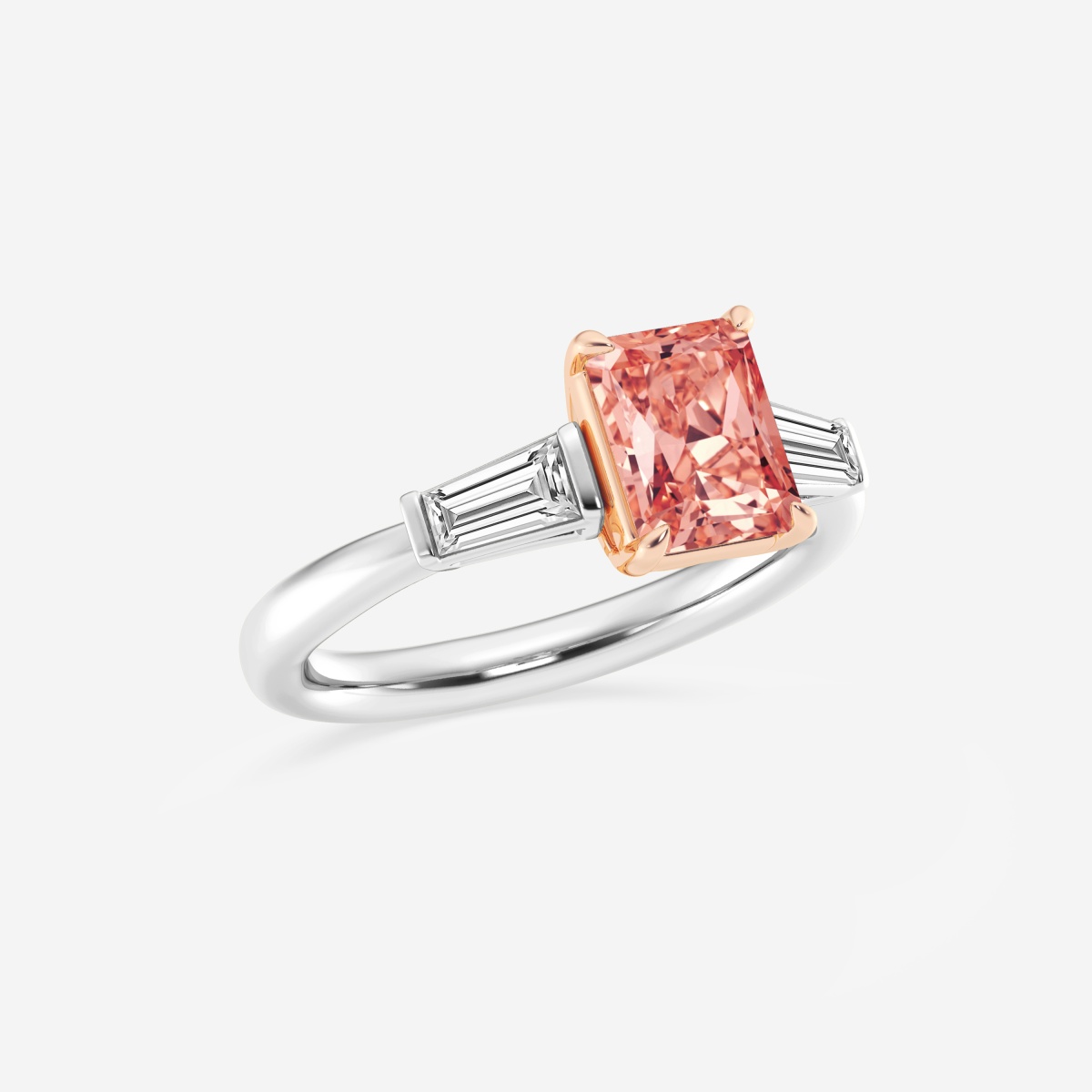 Additional Image 1 for  2 ctw Radiant Lab Grown Diamond Fancy Pink With Tapered Baguettes Three-Stone Engagement Ring