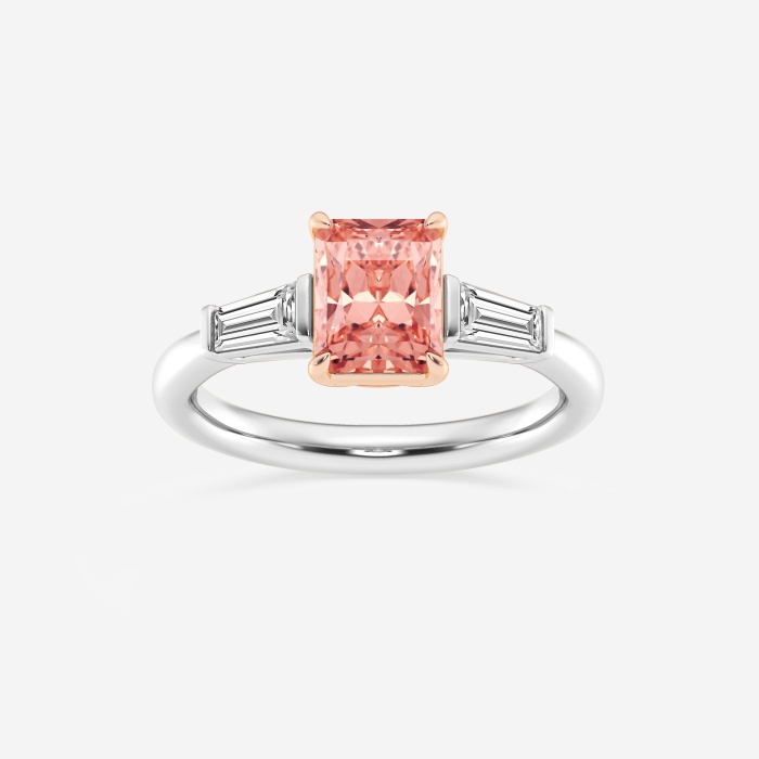 2 ctw Radiant Lab Grown Diamond Fancy Pink With Tapered Baguettes Three-Stone Engagement Ring