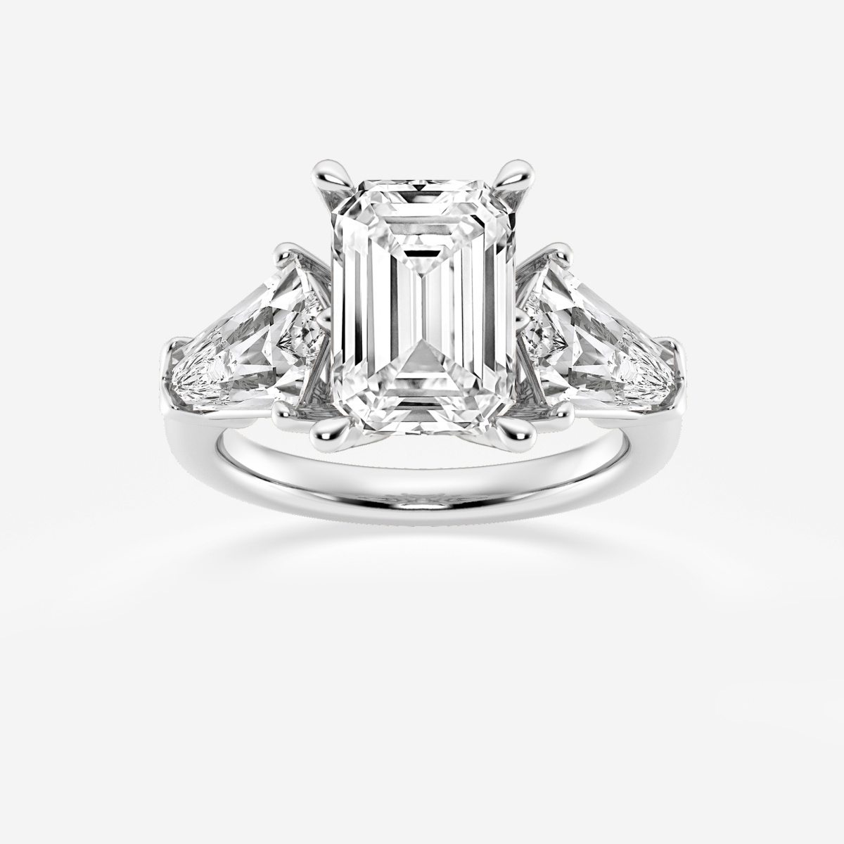 7 1/2 ctw Emerald Lab Grown Diamond Solitaire Engagement Ring with Shield Side Stones
