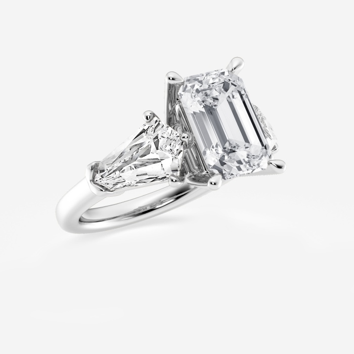 7 1/2 ctw Emerald Lab Grown Diamond Solitaire Engagement Ring with Shield Side Stones