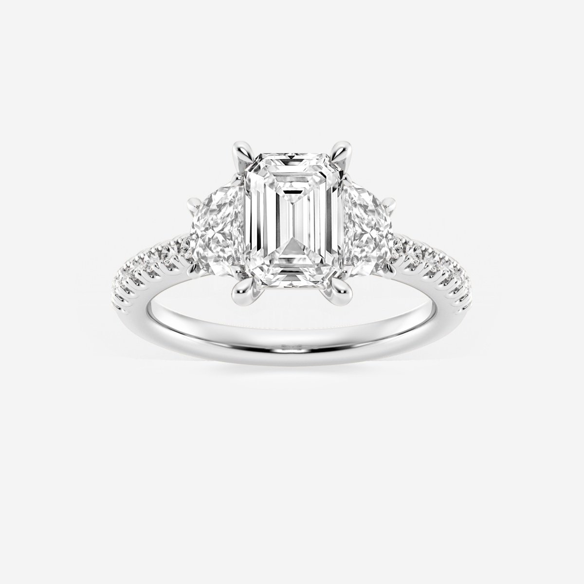 3 ctw Emerald Lab Grown Diamond Three-Stone Engagement Ring with Half Moon sides