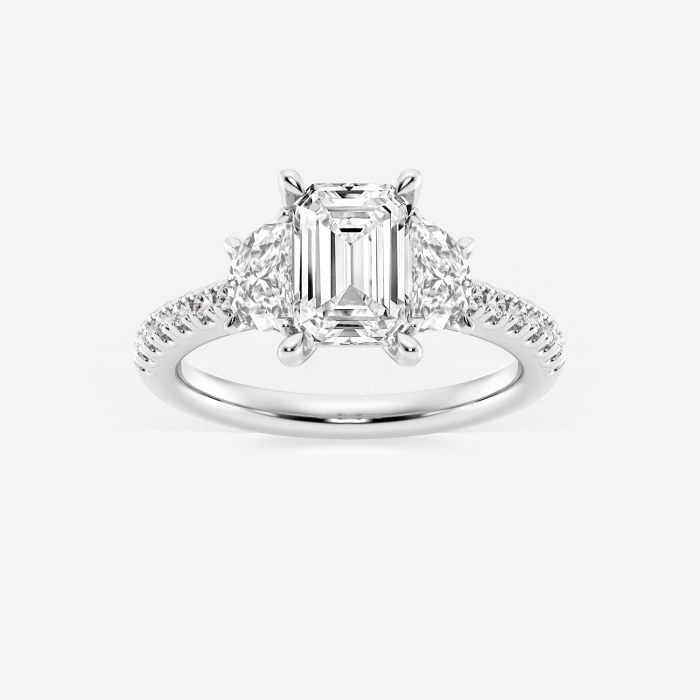 3 ctw Emerald Lab Grown Diamond Three-Stone Engagement Ring with Half Moon sides