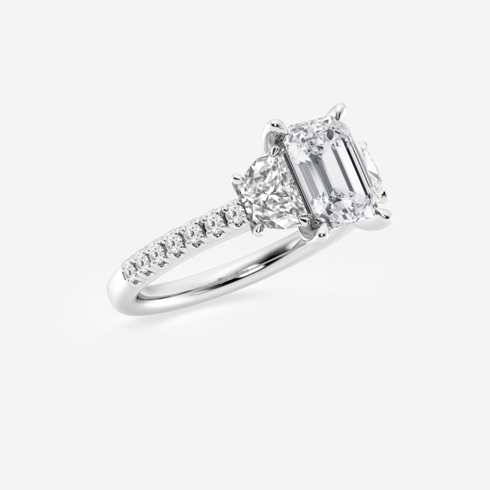 3 ctw Emerald Lab Grown Diamond Three-Stone Engagement Ring with Half Moon sides