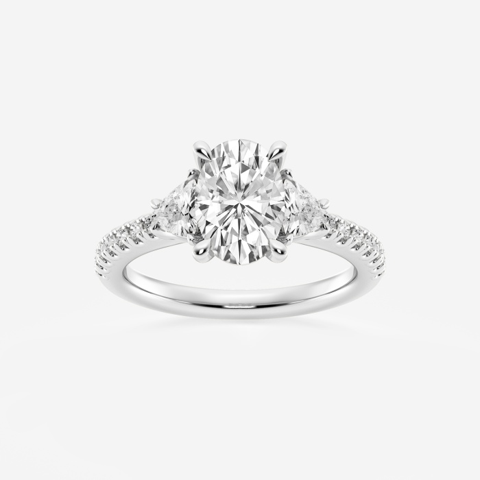 2 3/4 ctw Oval Lab Grown Diamond Three-Stone Engagement Ring with Trillion side stones