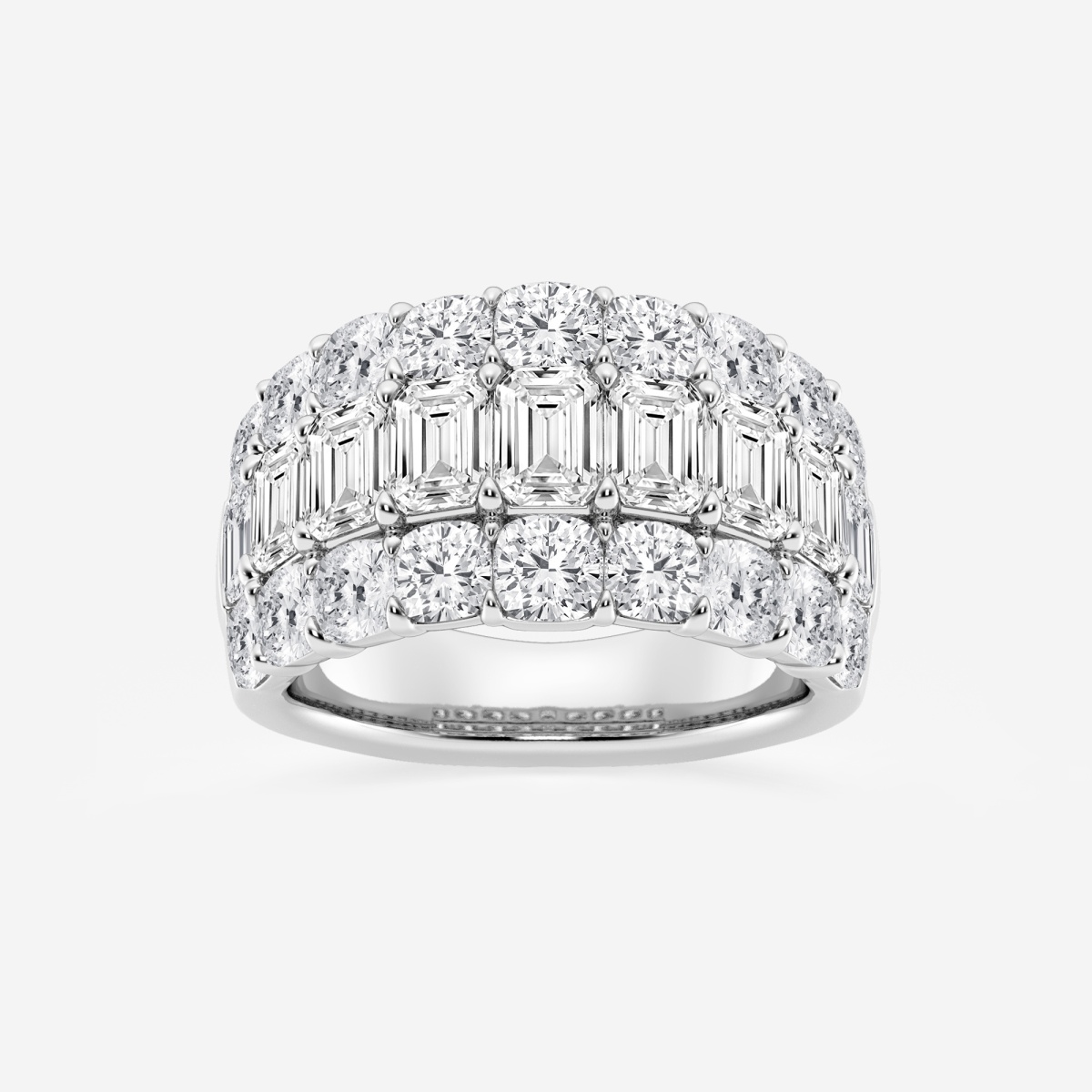 5 3/4 ctw Emerald and Cushion Lab Grown Diamond Three Row Fashion Band