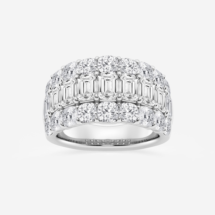 5 3/4 ctw Emerald and Cushion Lab Grown Diamond Three Row Fashion Band