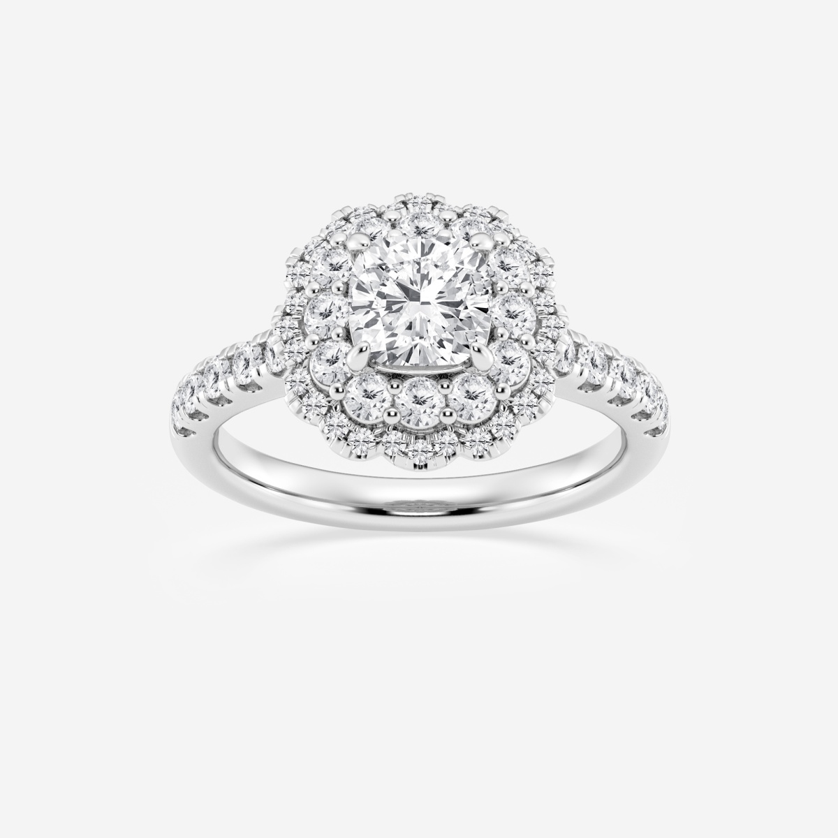 1 7/8 ctw Cushion Lab Grown Diamond Double Scalloped Halo Engagement Ring