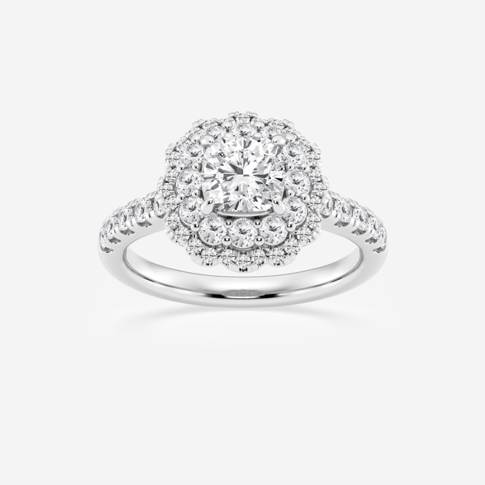 1 7/8 ctw Cushion Lab Grown Diamond Double Scalloped Halo Engagement Ring