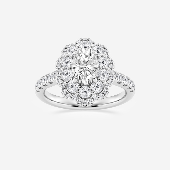 2 ctw Oval Lab Grown Diamond Double Scalloped Halo Engagement Ring
