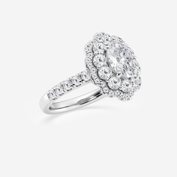 2 ctw Oval Lab Grown Diamond Double Scalloped Halo Engagement Ring