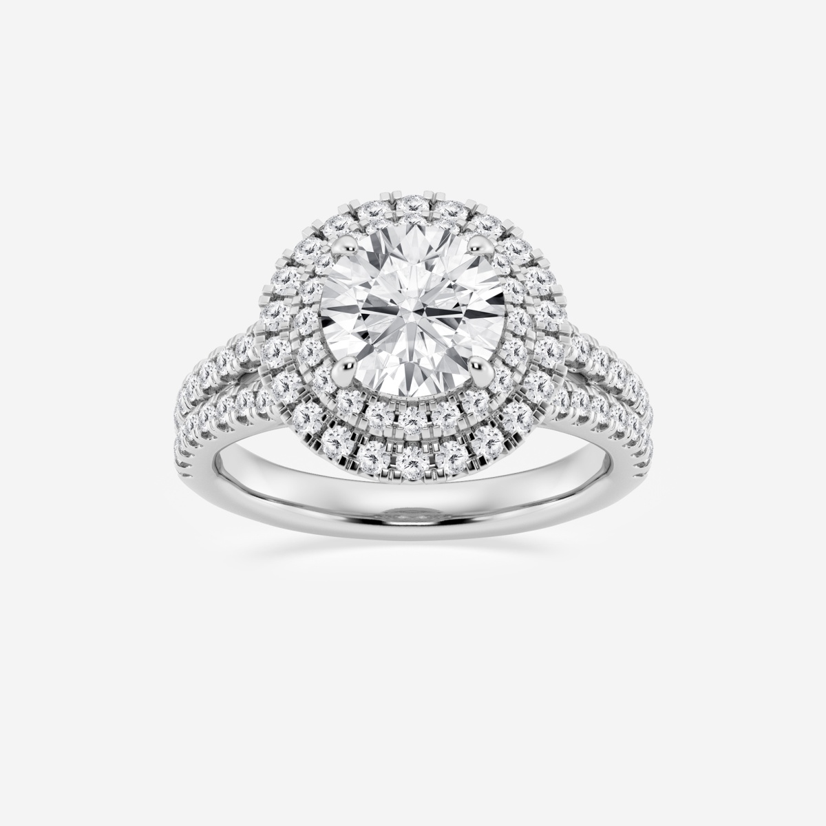 2 3/4 ctw Round Lab Grown Diamond Split Shank Double Halo Engagement Ring