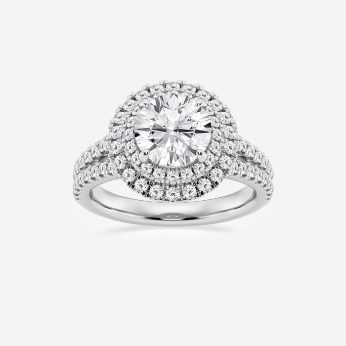 2 3/4 ctw Round Lab Grown Diamond Split Shank Double Halo Engagement Ring