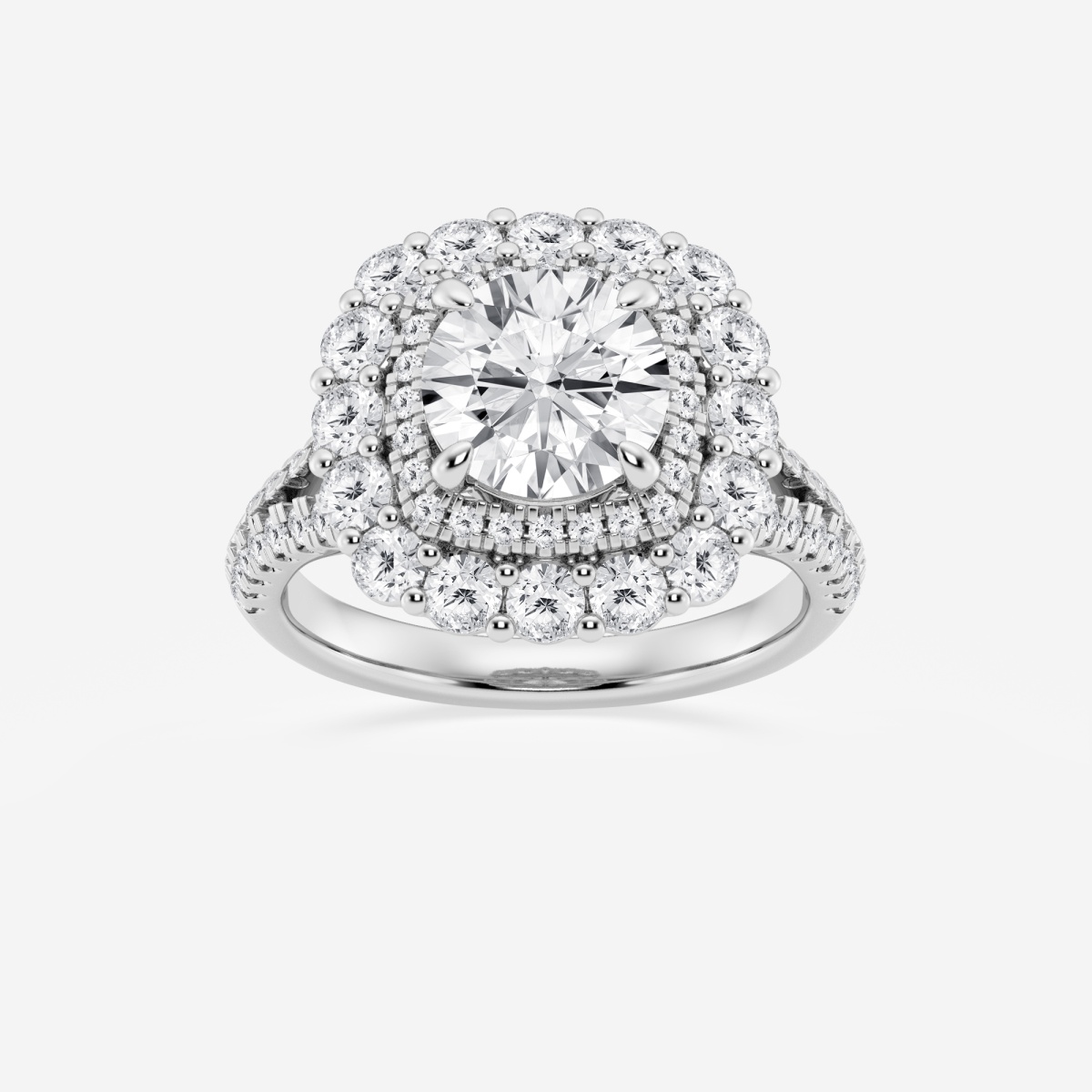 3 1/2 ctw Round Lab Grown Diamond Split Shank Double Square Halo Engagement Ring