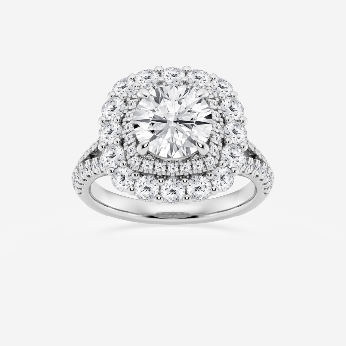 3 1/2 ctw Round Lab Grown Diamond Split Shank Double Square Halo Engagement Ring