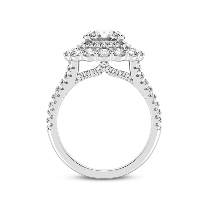 3 1/2 ctw Round Lab Grown Diamond Split Shank Double Square Halo Engagement Ring