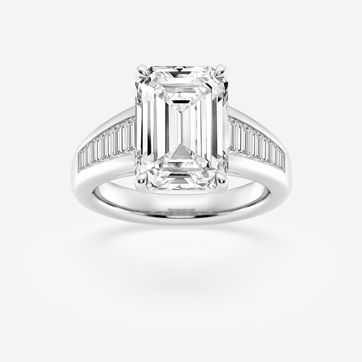 6 3/4 ctw Emerald Lab Grown Diamond Solitaire Engagement Ring with Graduated Side Accents