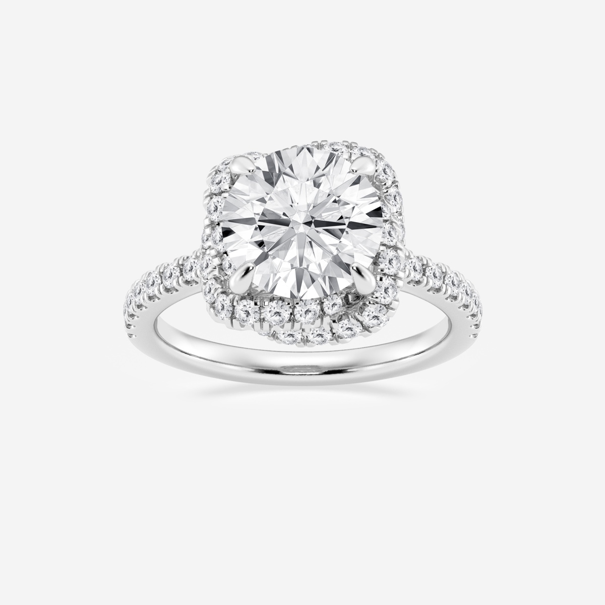 3 3/4 ctw Round Lab Grown Diamond Braided Halo Engagement Ring with Micro Pave Shank