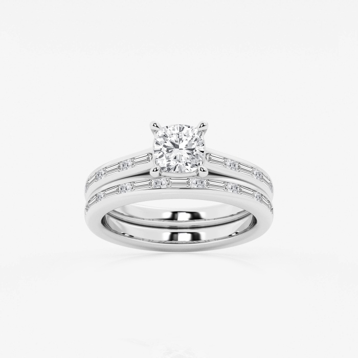 1 3/4 ctw Cushion Lab Grown Diamond Baguette and Princess Side Stone Bridal Set